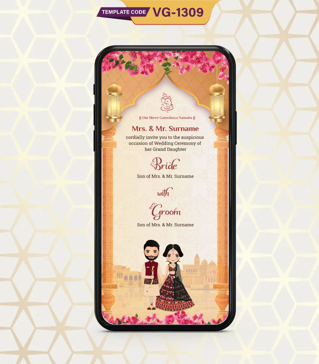 Cartoon Couple Wedding Invitation PDF Card | VG-1309