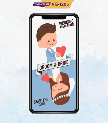 Cartoon Couple Wedding Invitation Save the Date Card | VG-1205