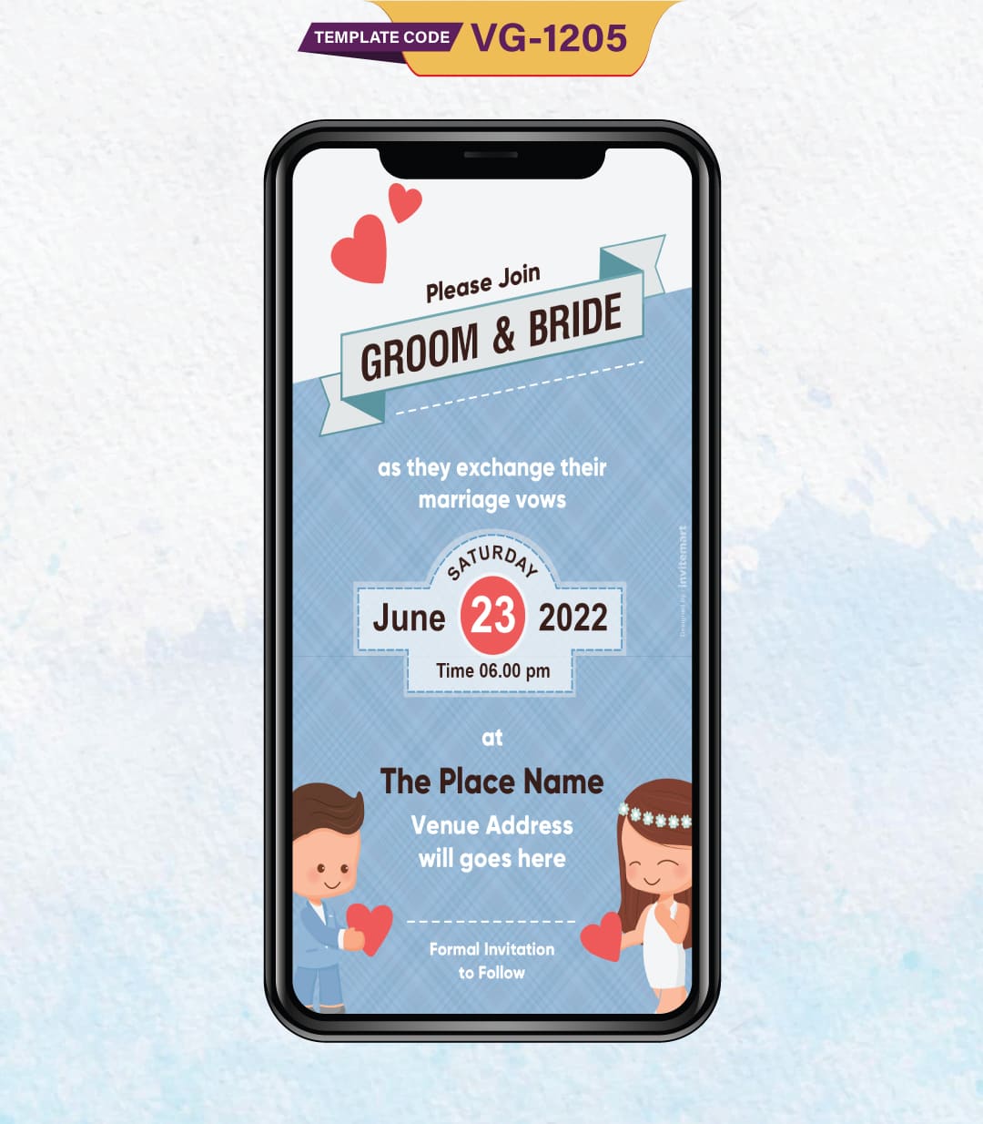 Cartoon Couple Wedding Invitation Save the Date Card | VG-1205