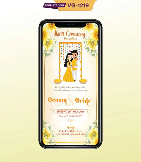 Cartoon Floral Haldi Ceremony Invitation Card | VG-1219