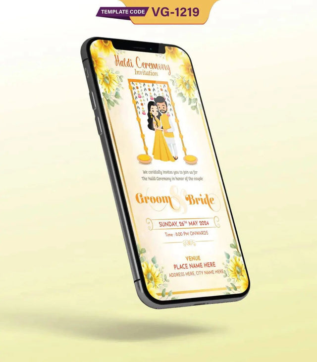 Cartoon Floral Haldi Ceremony Invitation Card