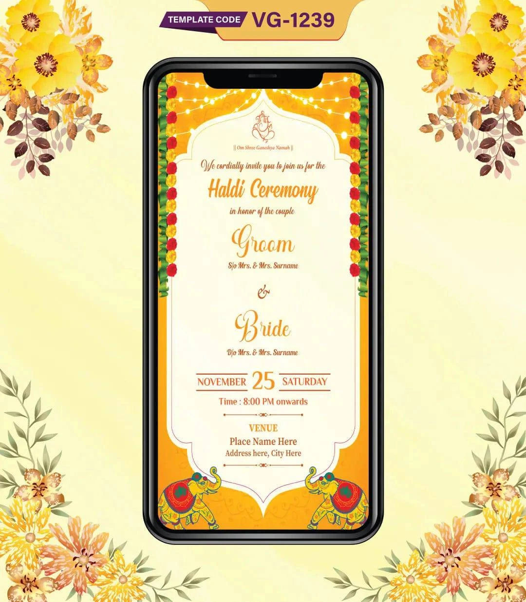 Cartoon Haldi Ceremony Invitation Card