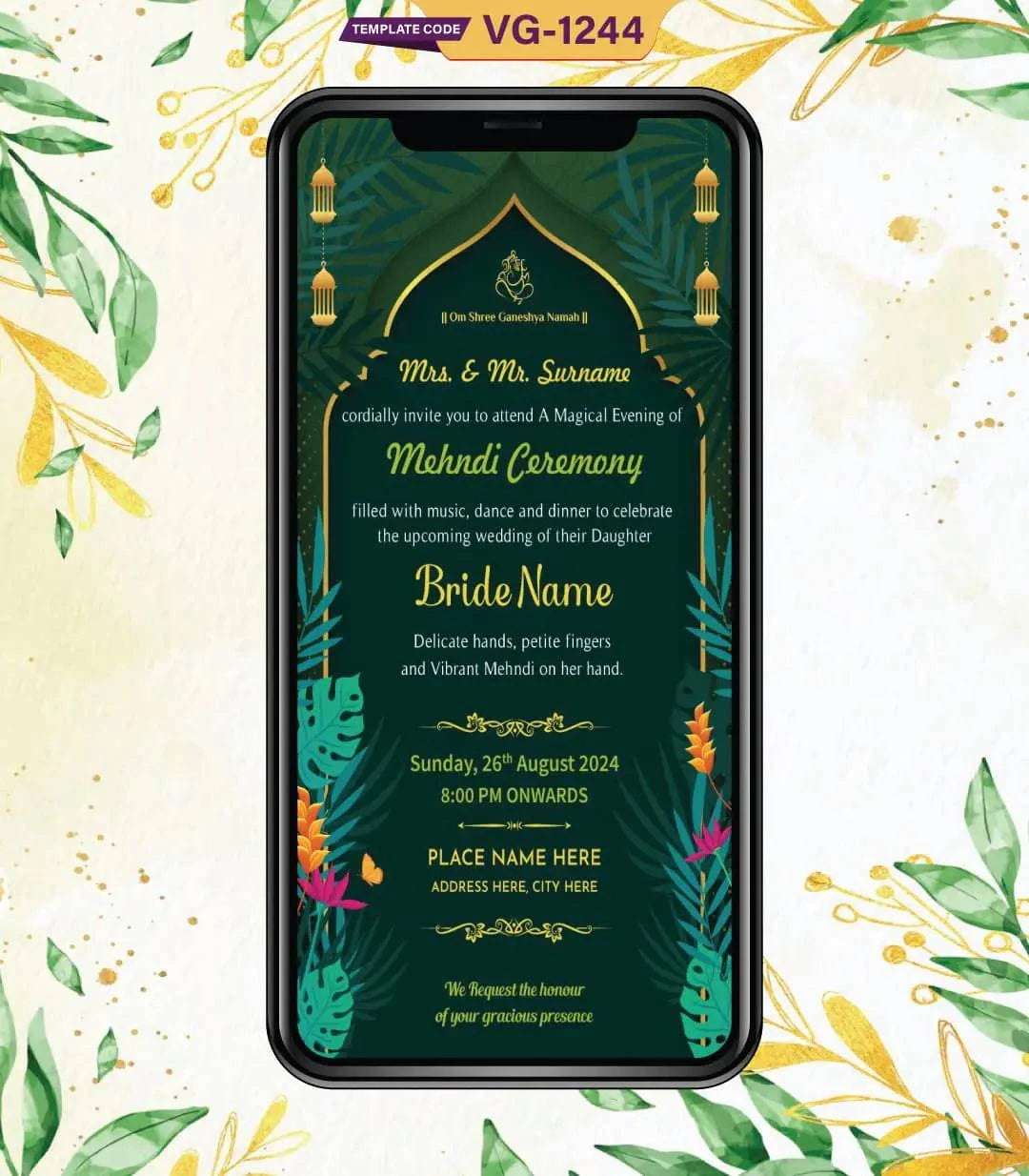 Cartoon Mehndi Ceremony Invitation Card