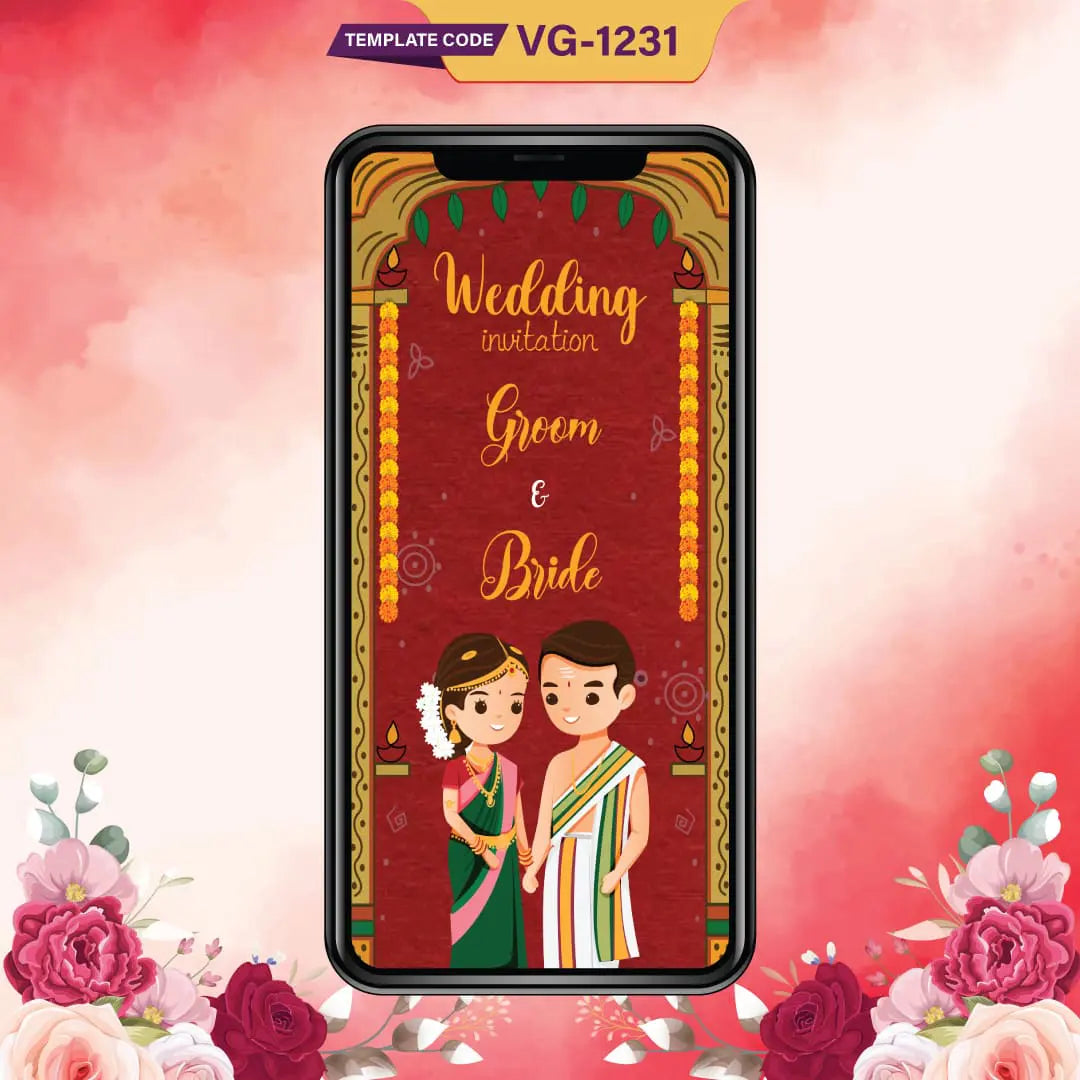 Cartoon South Indian Wedding Invitation Card 