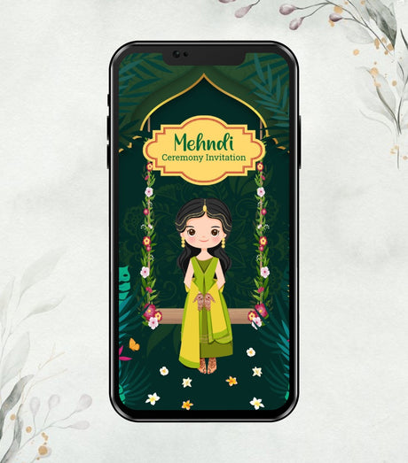 Cartoon Mehndi Ceremony Invitation 