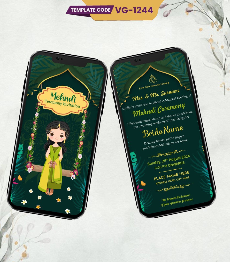 Cartoon Mehndi Ceremony Invitation 