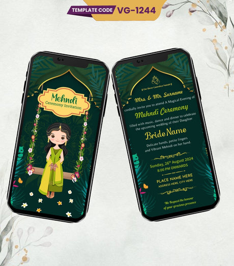 Cartoon Mehndi Ceremony Invitation 
