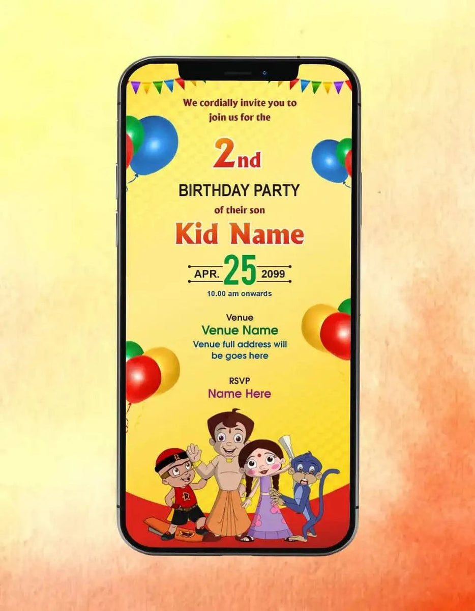 Cartoon Theme Birthday Invitation | Chhota Bheem Birthday Party Invita ...