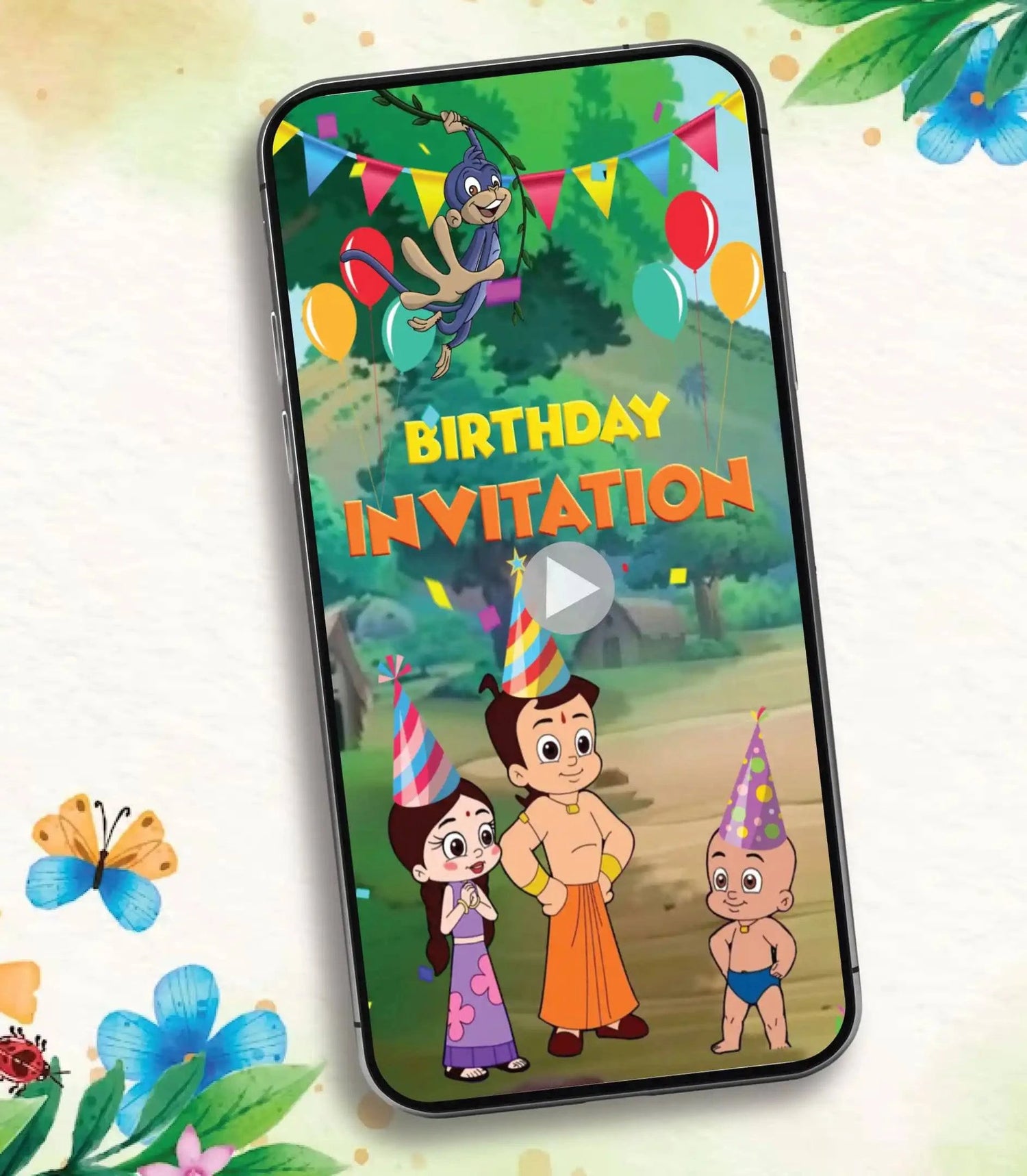 Chhota Bheem Birthday Invitation Video Animated Kids Party E