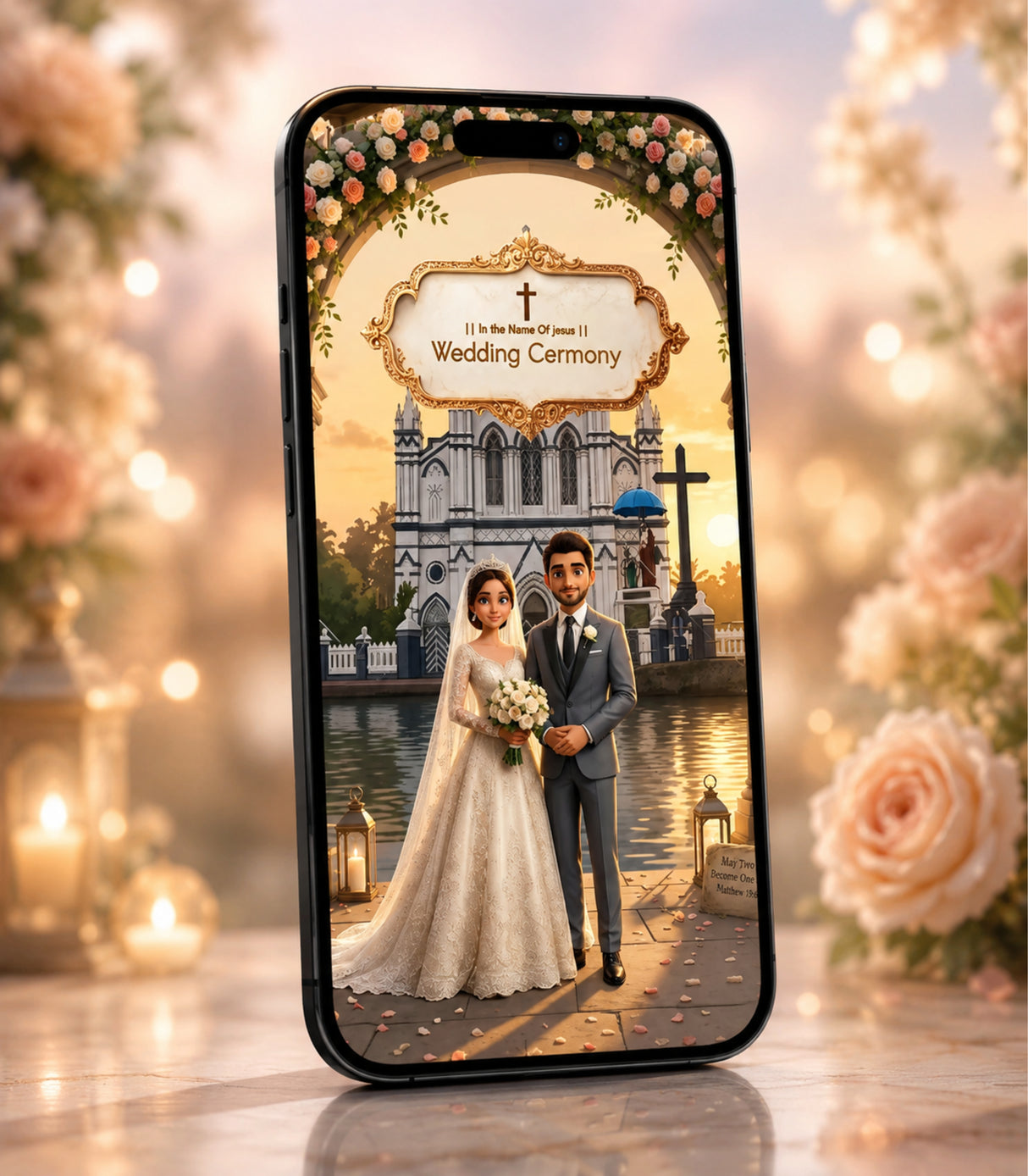 Christian Wedding Invitation Video  AI Elegant Church Digital E-Invite  VG-2827-V