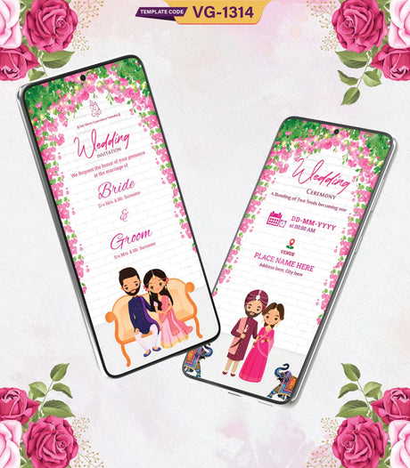 Couple Cartoon Wedding Invitation PDF Card