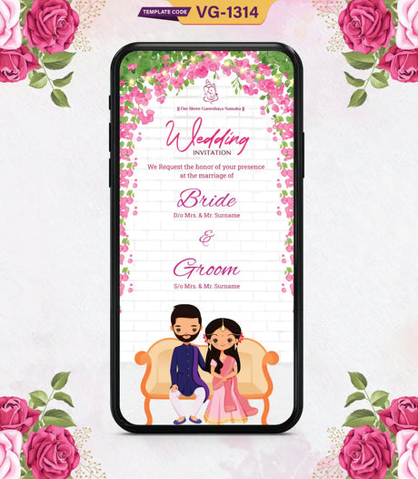 Couple Cartoon Wedding Invitation PDF Card