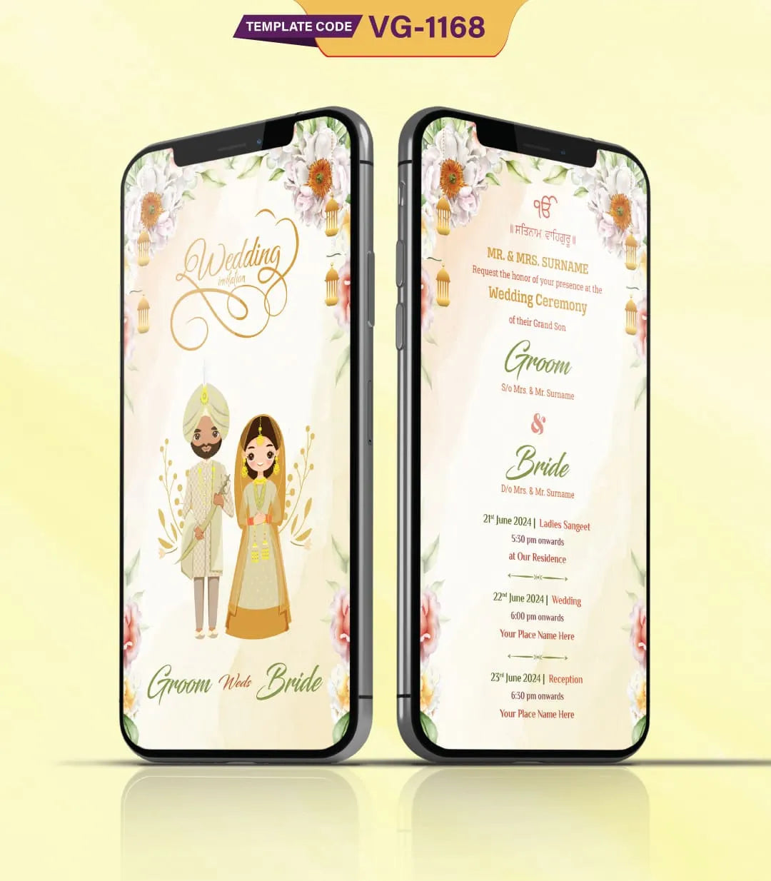 Couple Sikh Wedding Invitation Card | VG-1168