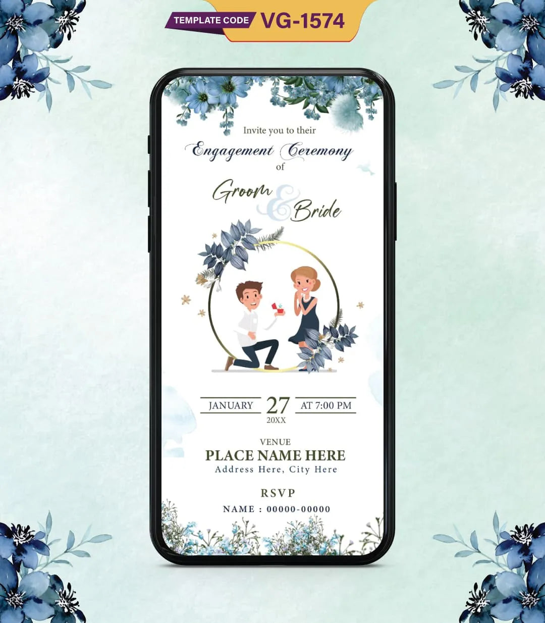 Couple Theme Engagement Invitation Card 