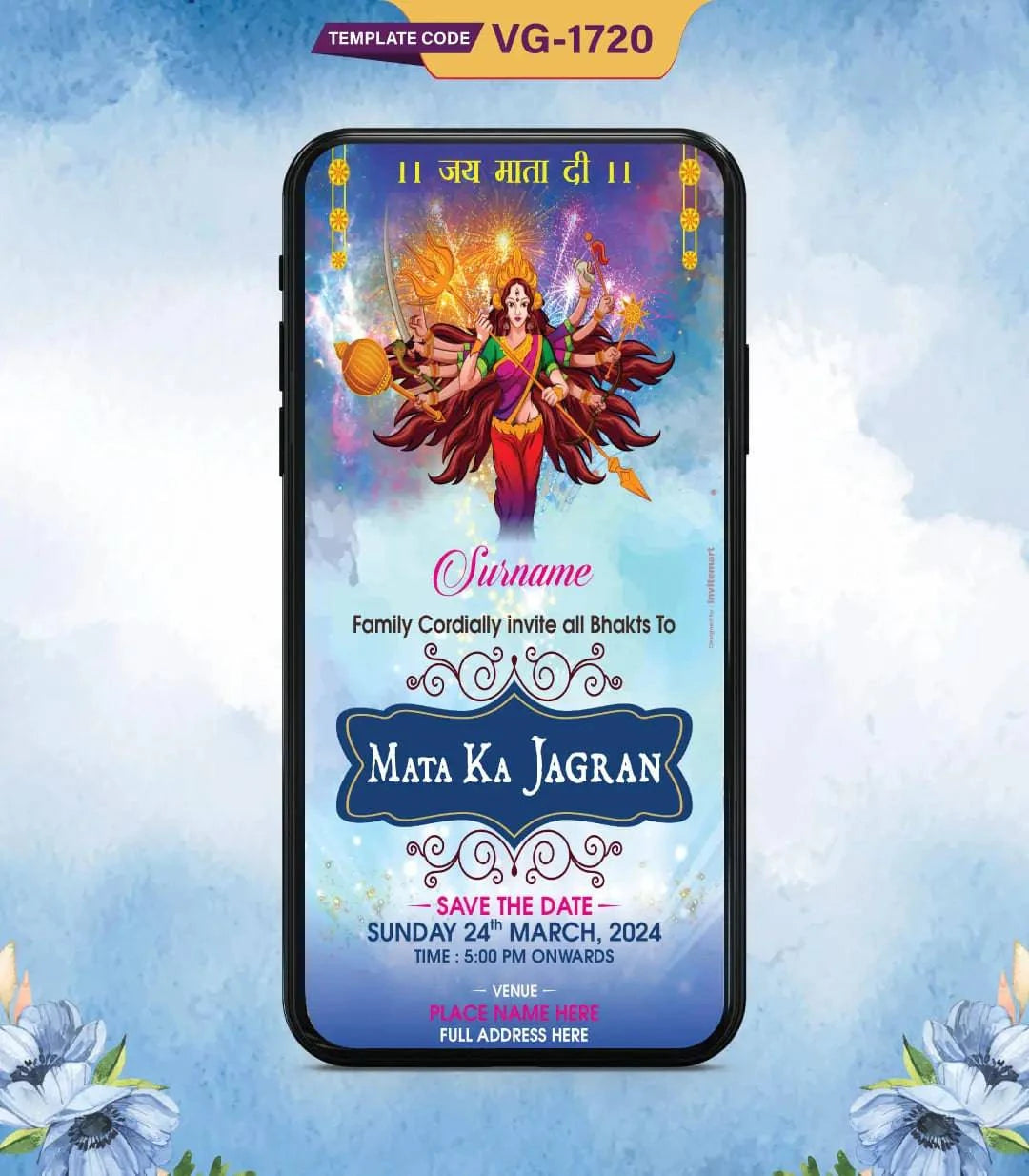 Custom Mata Ka Jagran Invitation Card