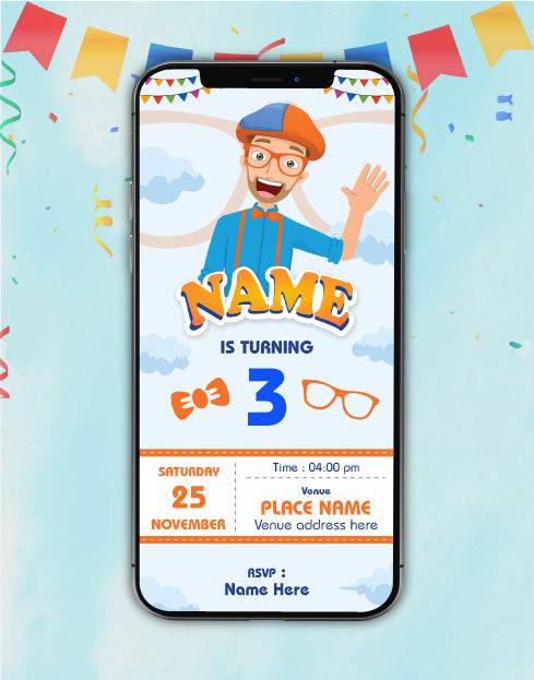 Customizable Blippi Birthday Invitation Card