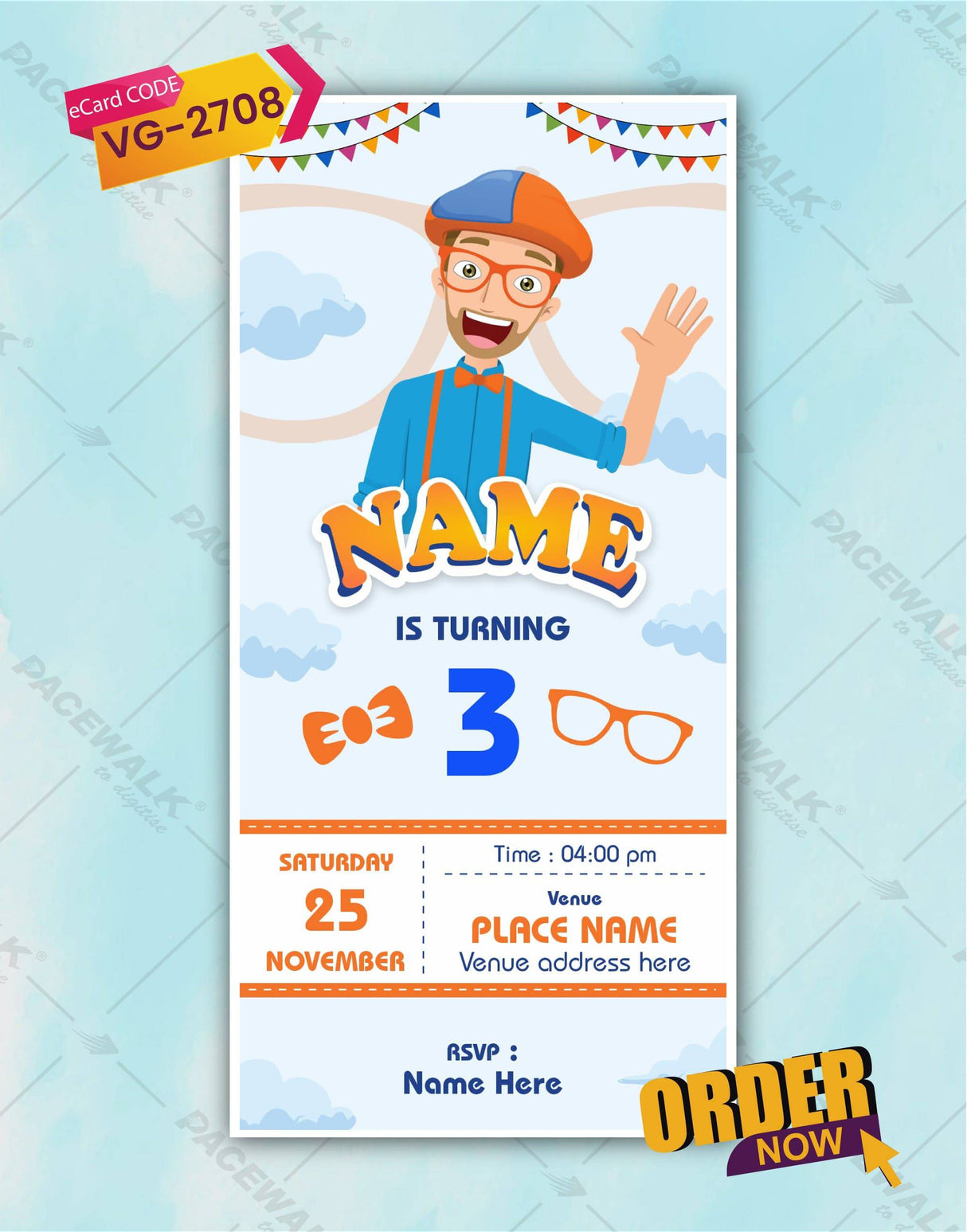 Customizable Blippi Birthday Invitation Card