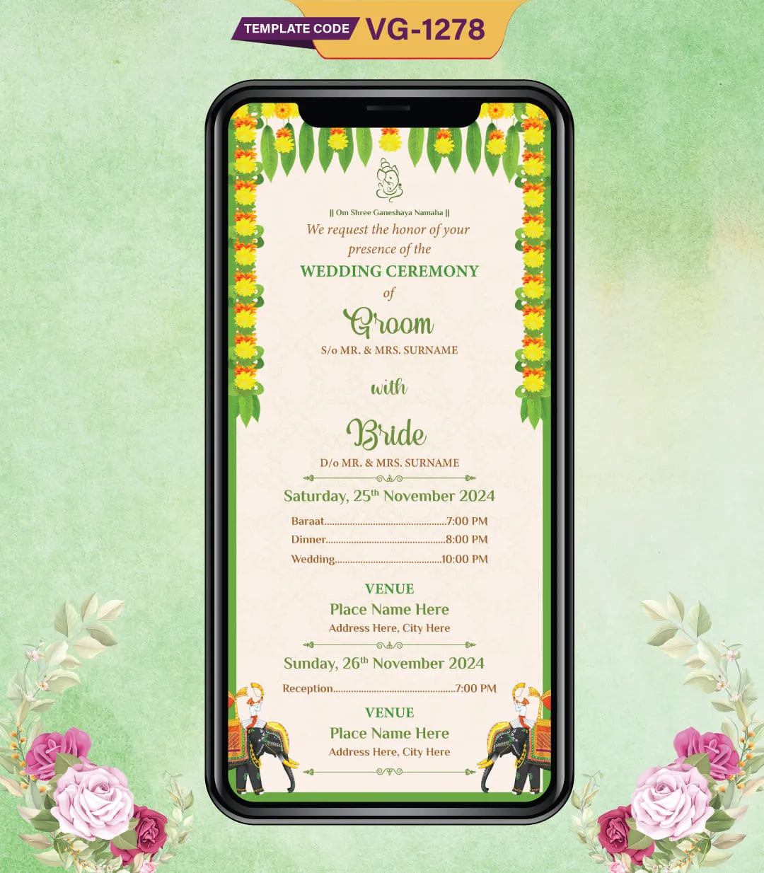 Cute Bride And Groom Wedding Invitation Card | VG-1278