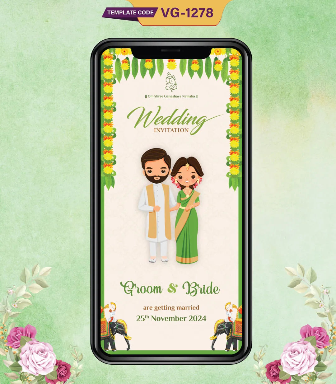 Cute Bride And Groom Wedding Invitation Card | VG-1278