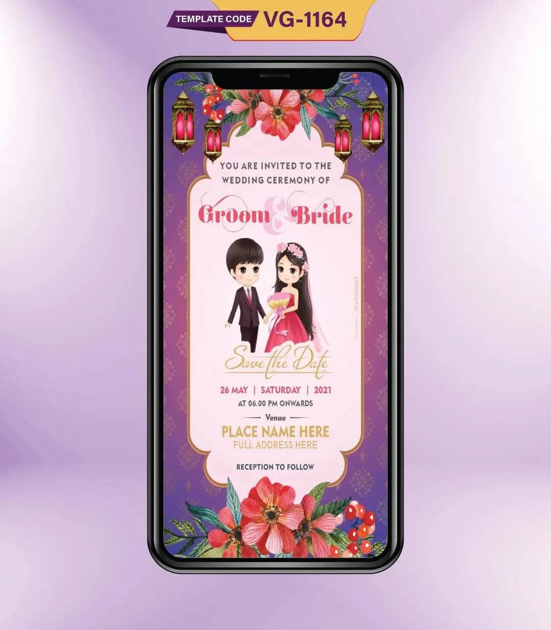 Cute Couple Wedding Invitation Card | VG-1164 - VideoGiri