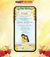 Cute Indian Couple Haldi Ceremony Invitation Card | VG-1400 - VideoGiri