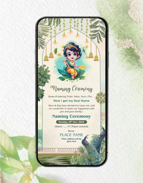 Cute Krishna Naming Ceremony Invitation 