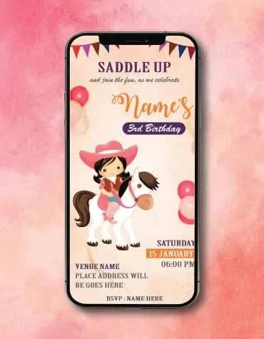 Cute Little Cowgirl Saddle Up Birthday Invite