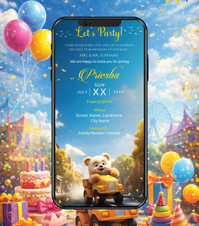 Cute Teddy Bear Birthday Invitation