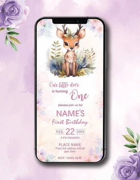 Cute Deer Winter Girls Birthday Invitation 