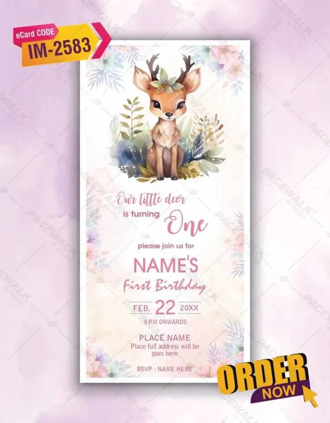 Cute Deer Winter Girls Birthday Invitation