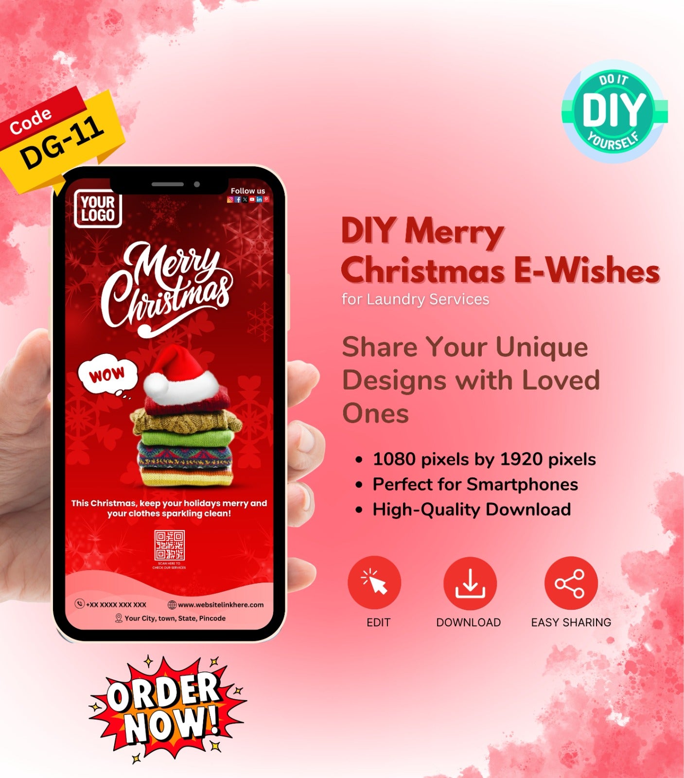 DIY Merry Christmas Wishes for Laundry Service - Festive Card