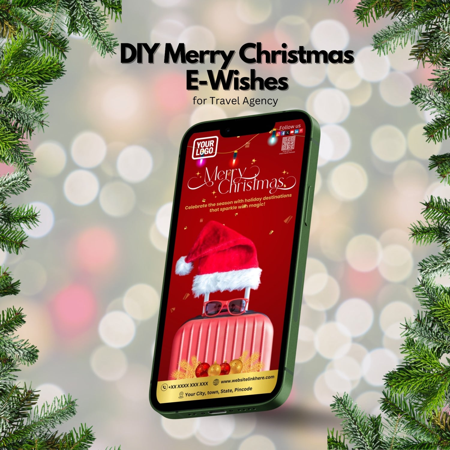 DIY Merry Christmas Wishes for Travel Agency - Festive Suitcase Card 