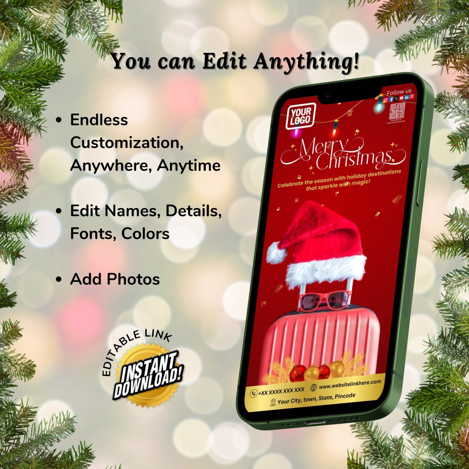 DIY Merry Christmas Wishes for Travel Agency - Festive Suitcase Card 