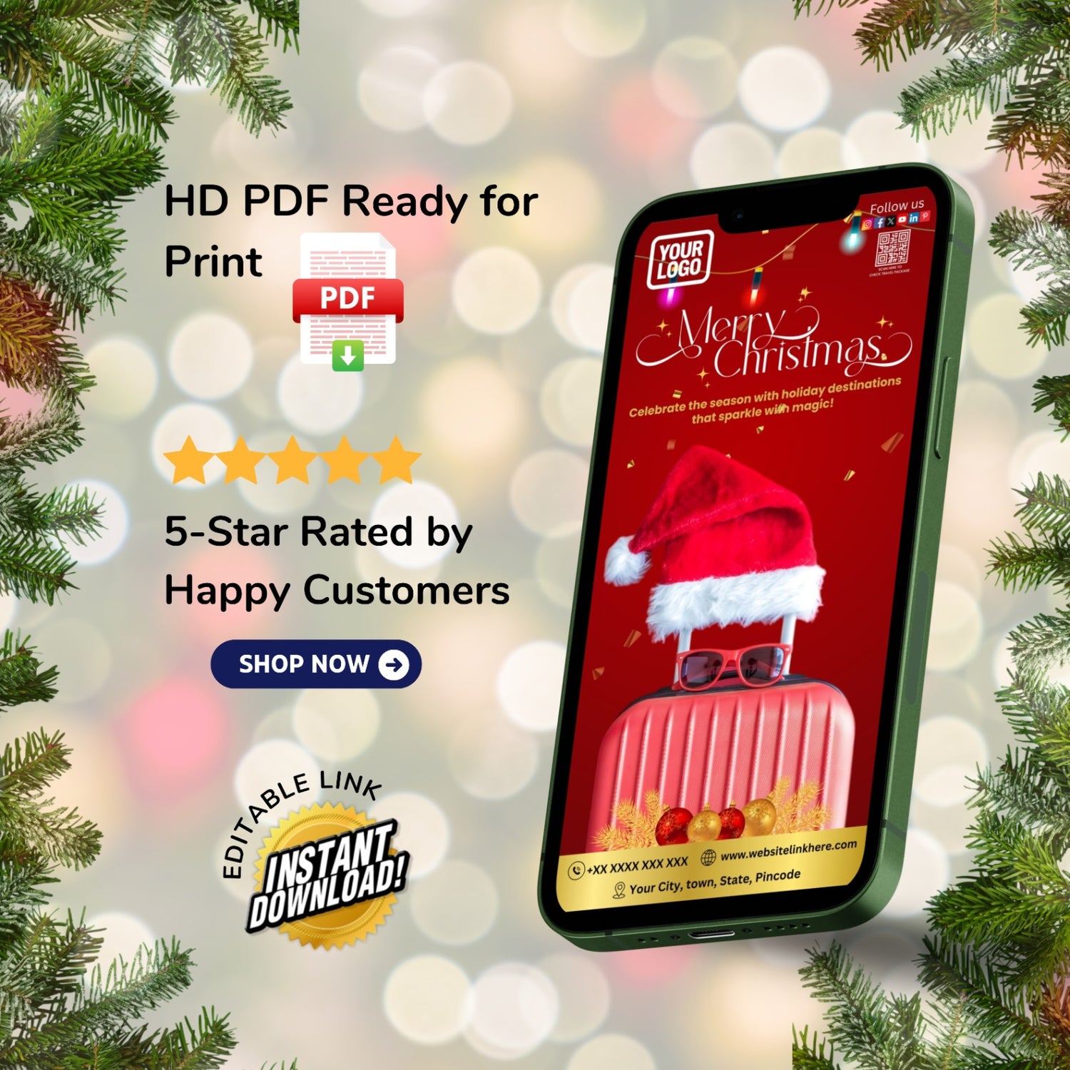 DIY Merry Christmas Wishes for Travel Agency - Festive Suitcase Card 