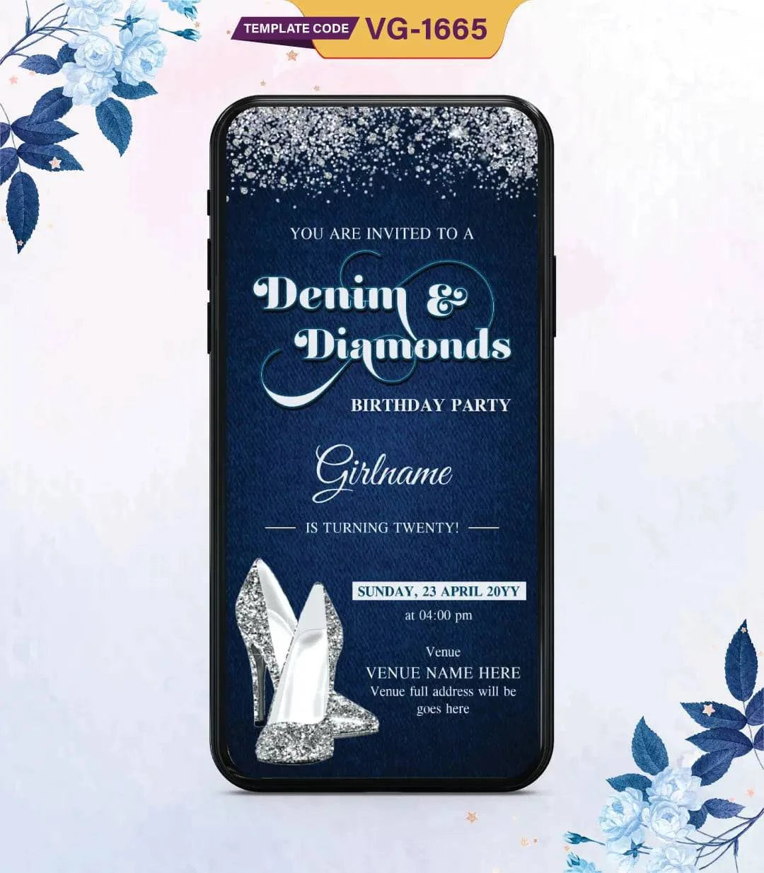 Denim And Diamonds Birthday Invitation Card 