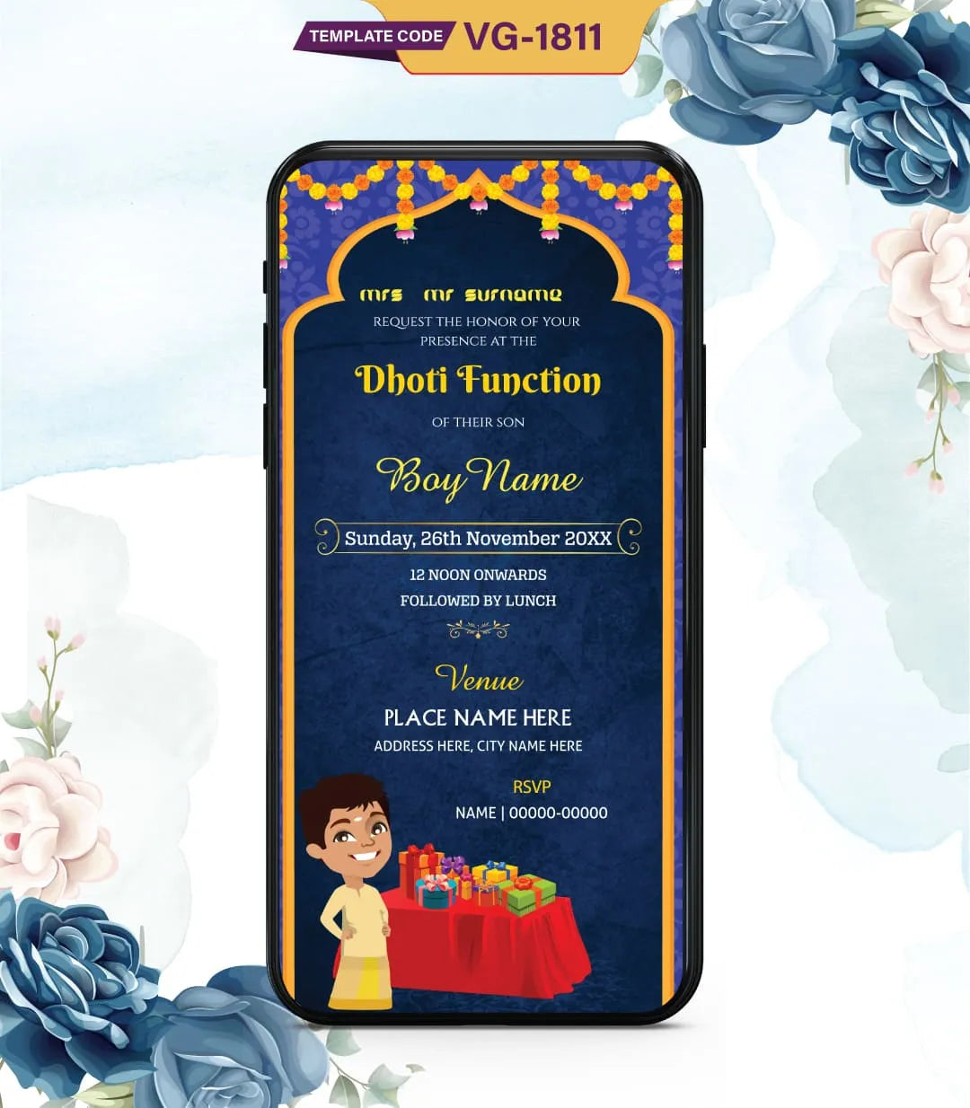 Dhoti Function Invitation Card | VG-1811