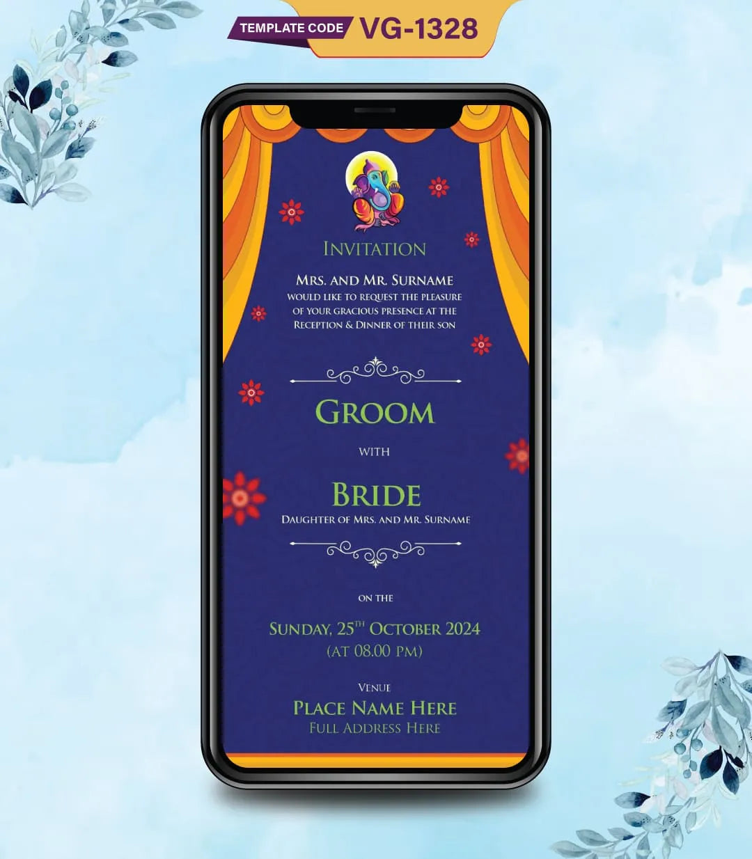 Digital Indian Wedding Invitation Card | VG-1328