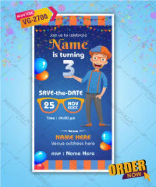 Digital Blippi Birthday Invite 