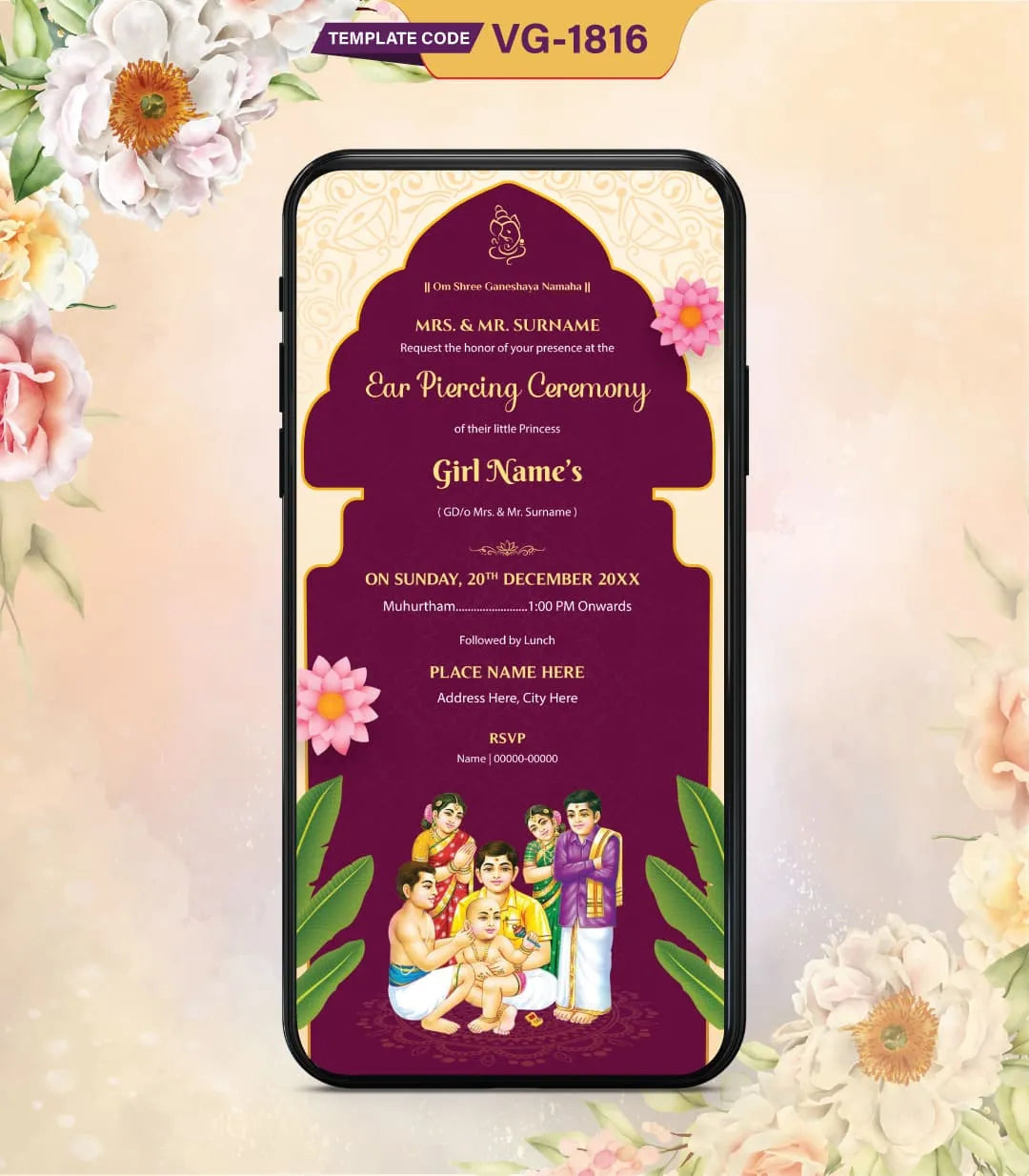 Ear Piercing Ceremony Invitation Card