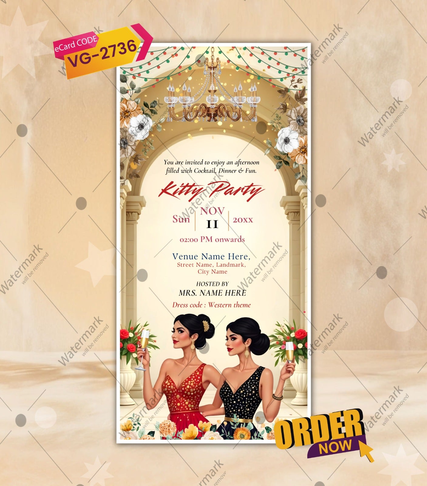 kitty party invitation with dress code Elegant Kitty Party Invitation Card | Western Theme Celebration