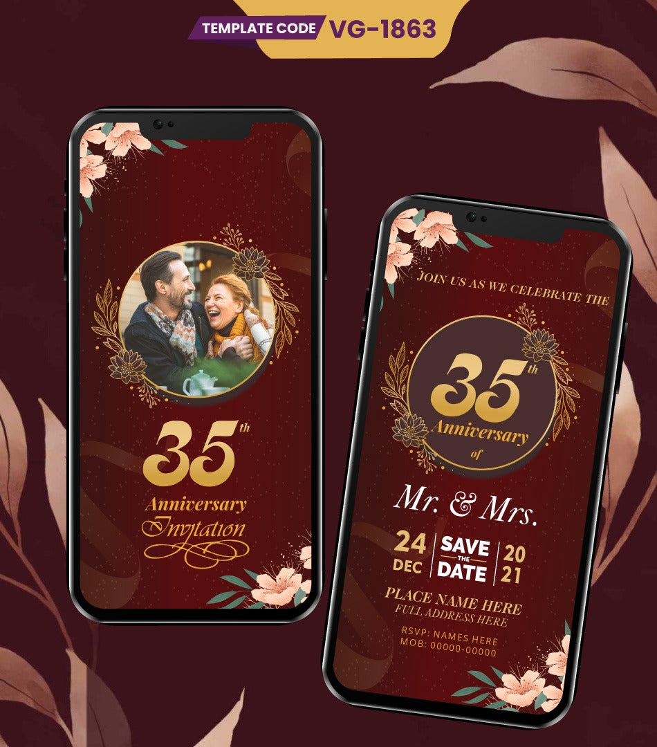 Elegant 35th Wedding Anniversary Digital Invitation 