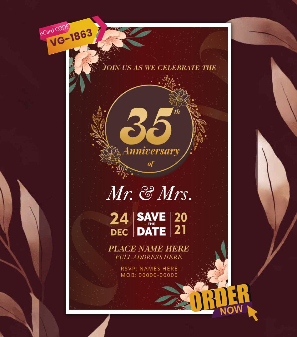 Elegant 35th Wedding Anniversary Digital Invitation 