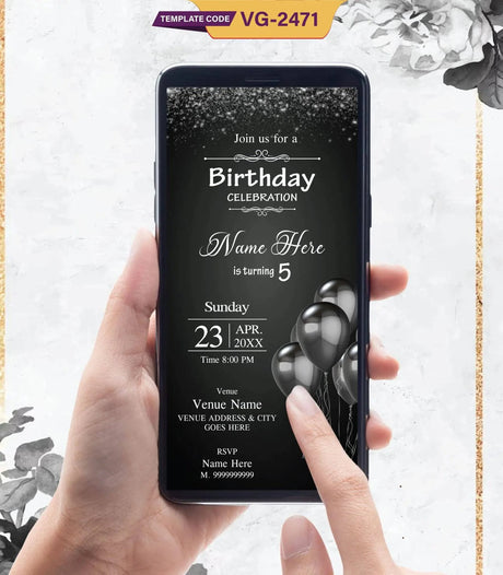 Elegant Black & White Birthday Invitation