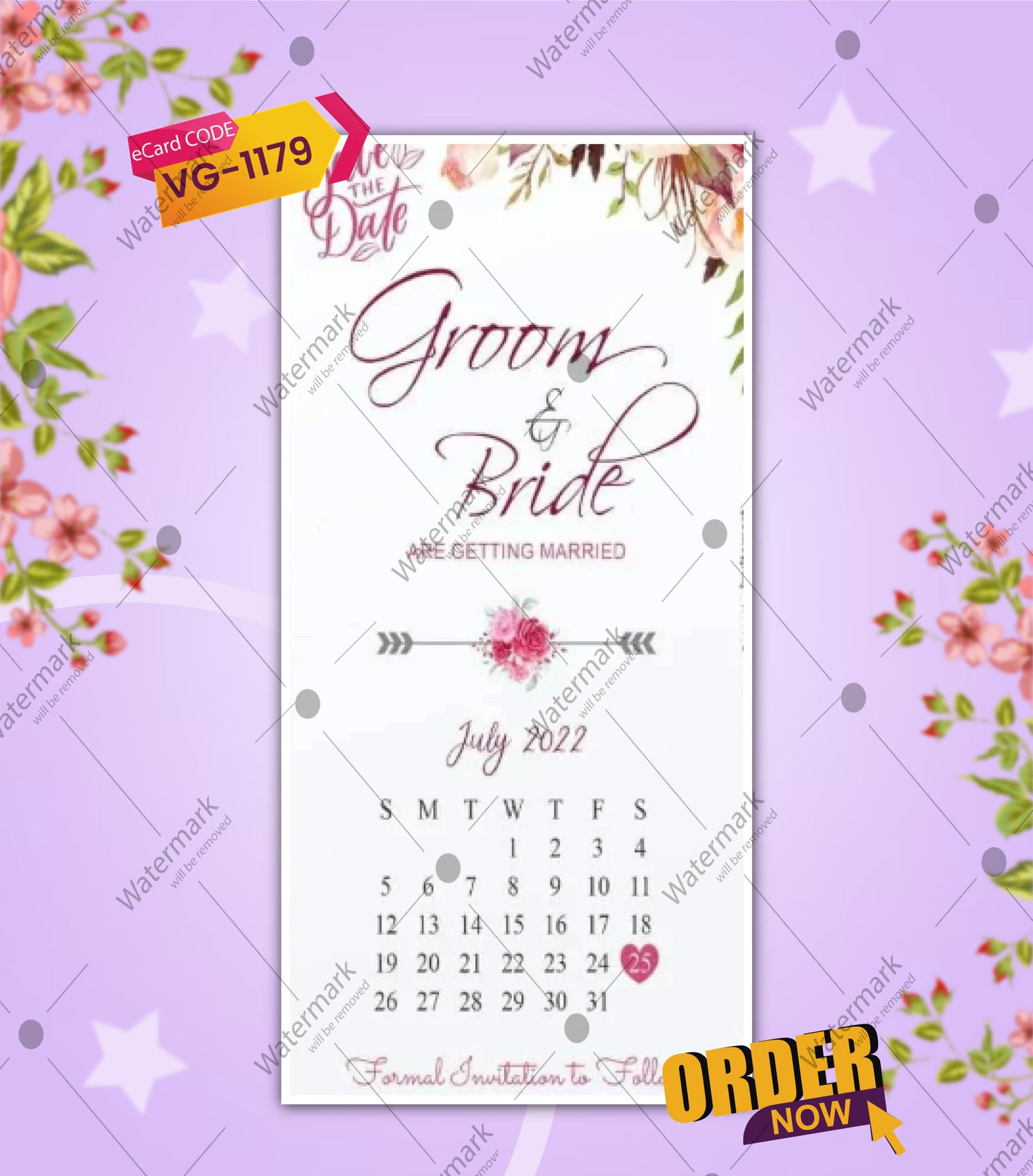 Elegant Floral Calendar Save The Date Wedding Invitation Card