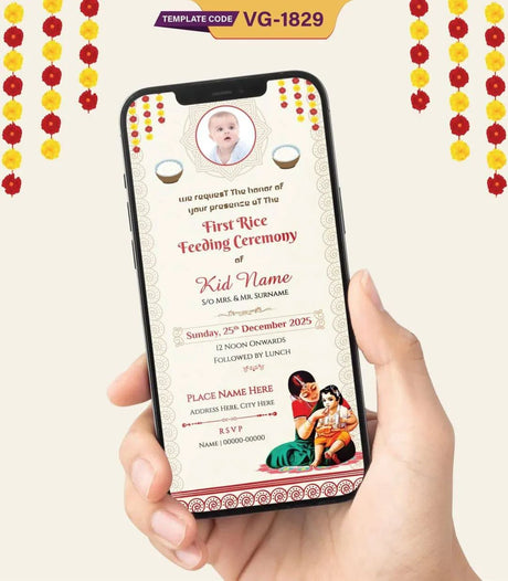 First Rice Feeding Ceremony Invitation Card