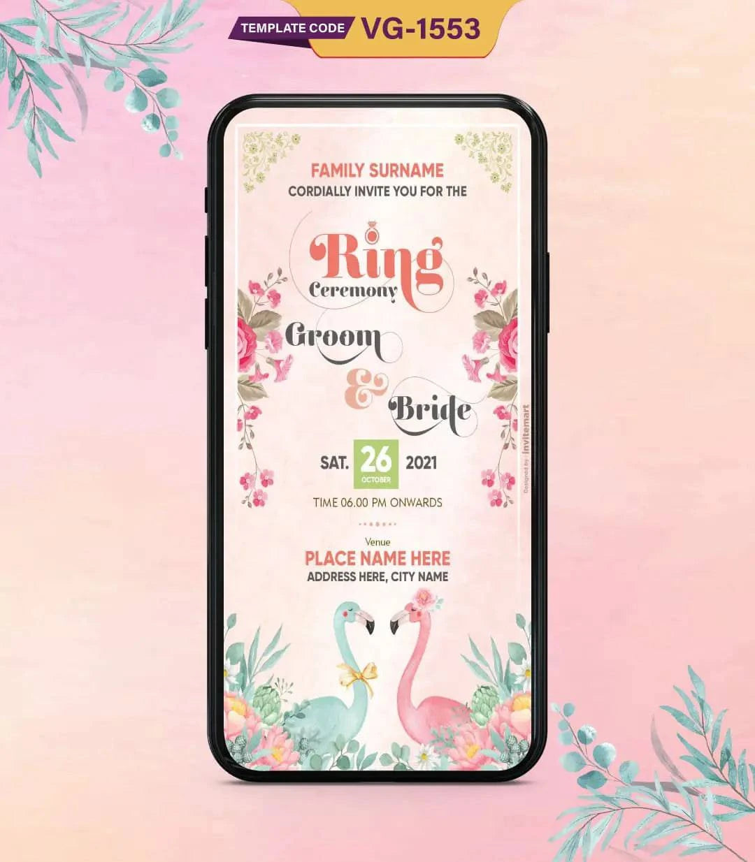 Flamingo Theme Ring Ceremony Invitation