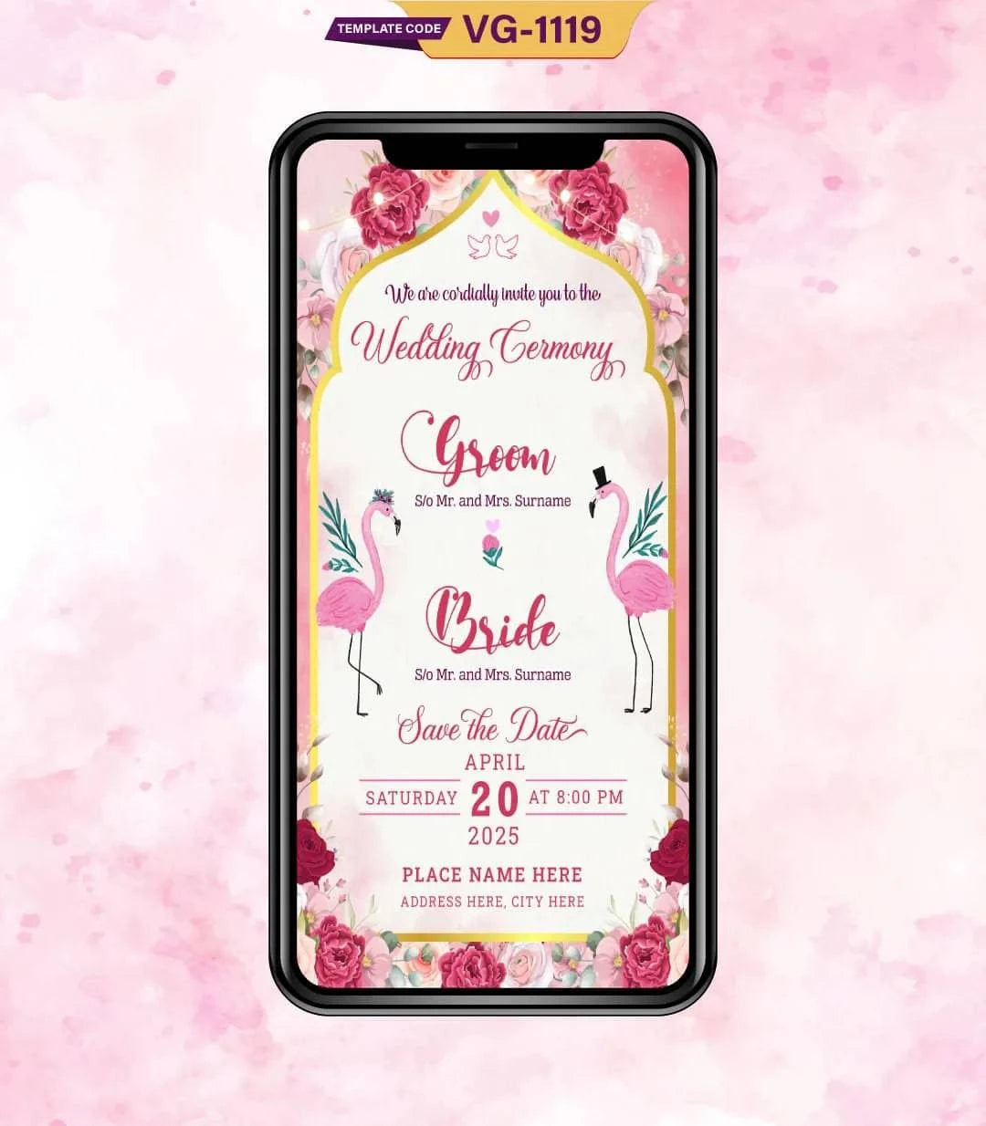 Flamingo Theme Wedding Invitation 