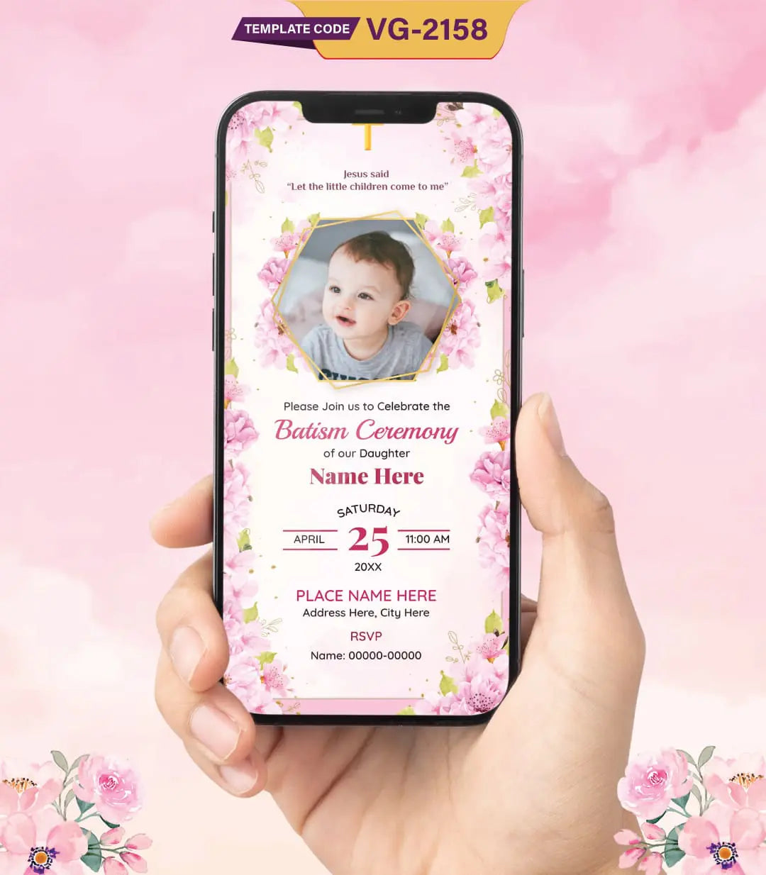 Floral Baptism Ceremony Invitation | VG-2158