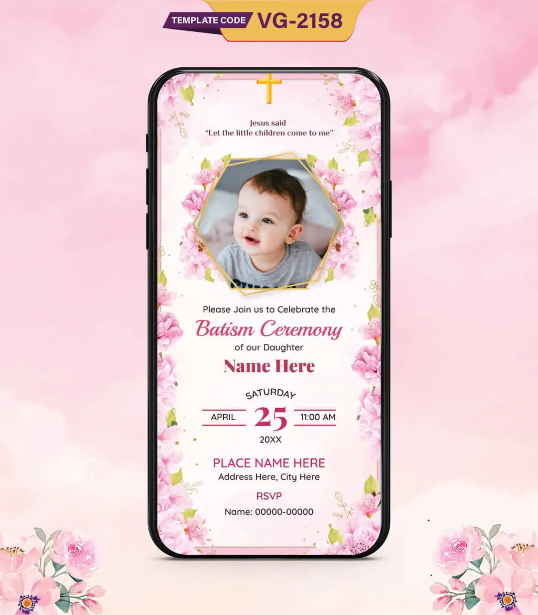 Floral Baptism Ceremony Invitation | VG-2158