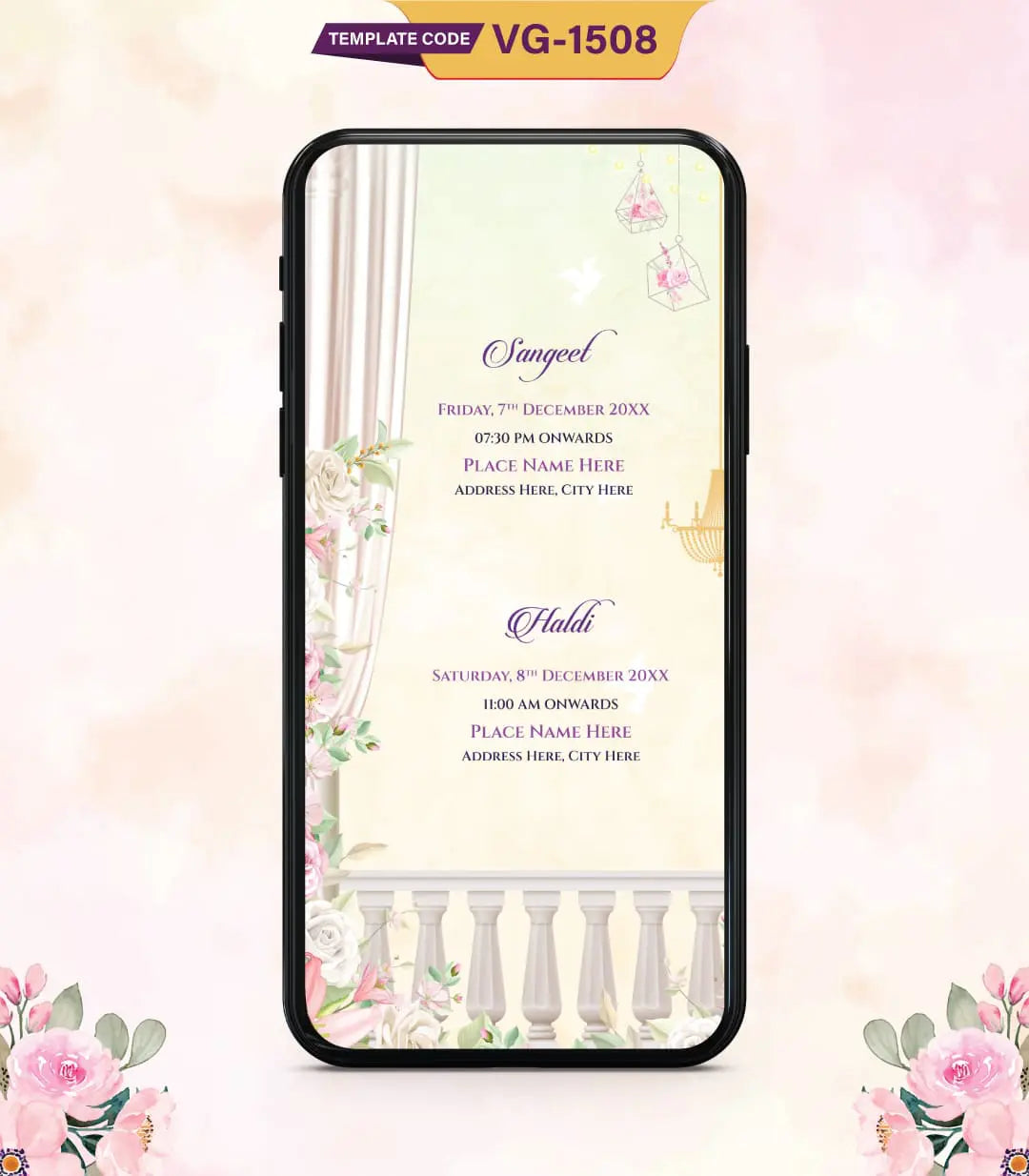 Floral Caricature Wedding Invitation Card | VG-1508